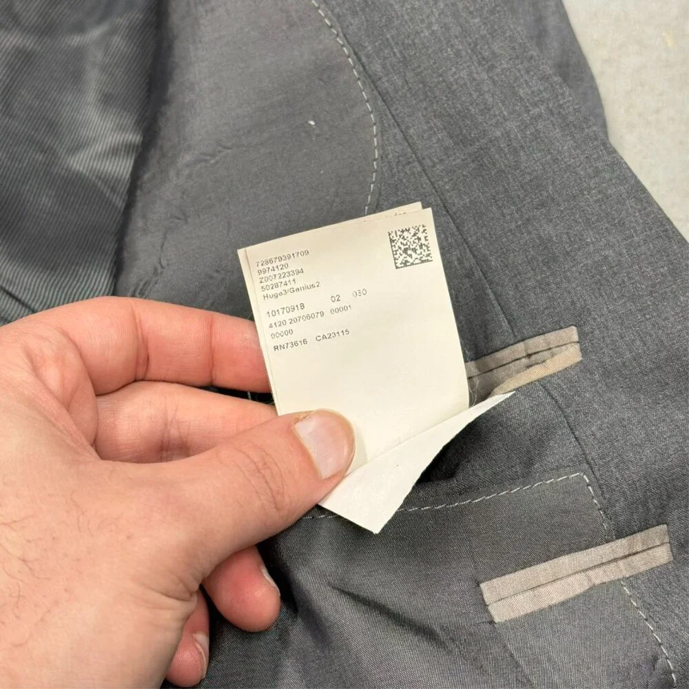 Hugo Boss Blazer Guabello 130s Wool Sport Coat Sharkskin Grey Huge/Genius 40R - Picture 10 of 12